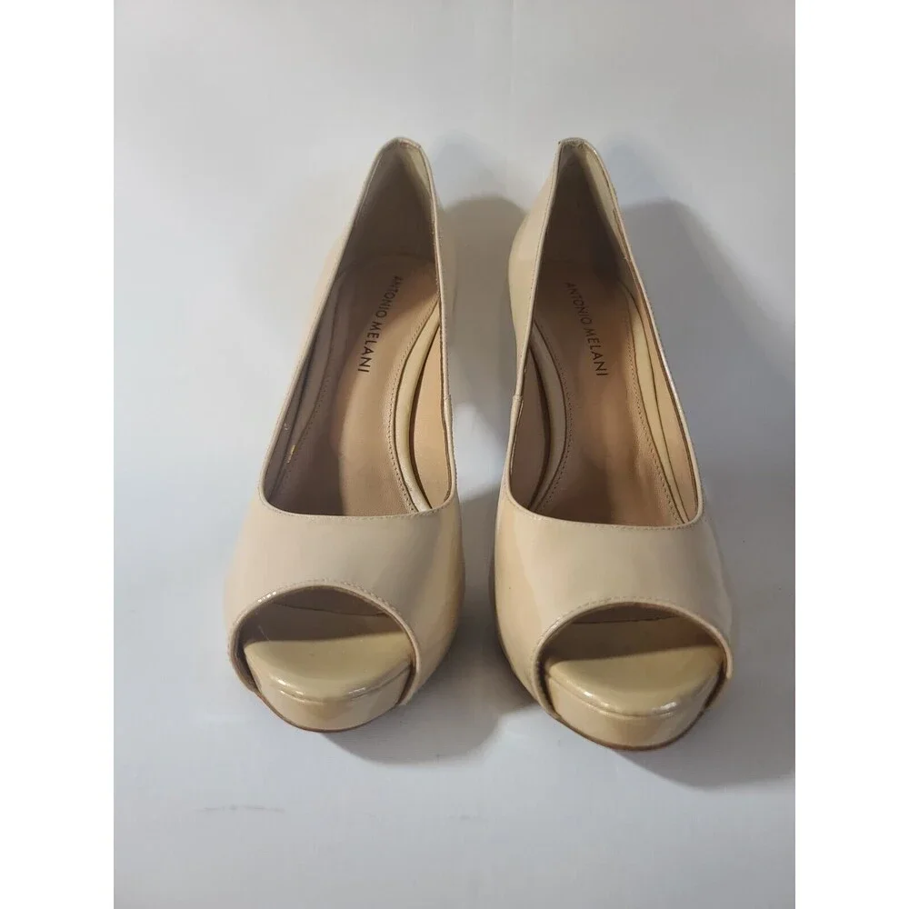 Antonio Melani Nude Patent Leather Open Toe Pumps Heels Women Sz 7 M
